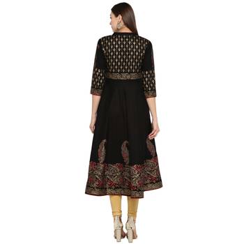 G COLLECTION Black printed cotton cotton-kurtis 3