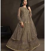 Light-Brown Embroidered Net Salwar