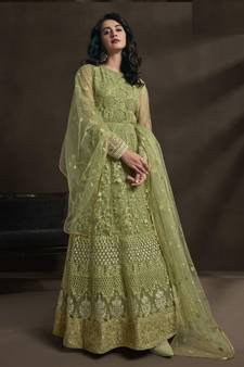 Green Embroidered Net Salwar