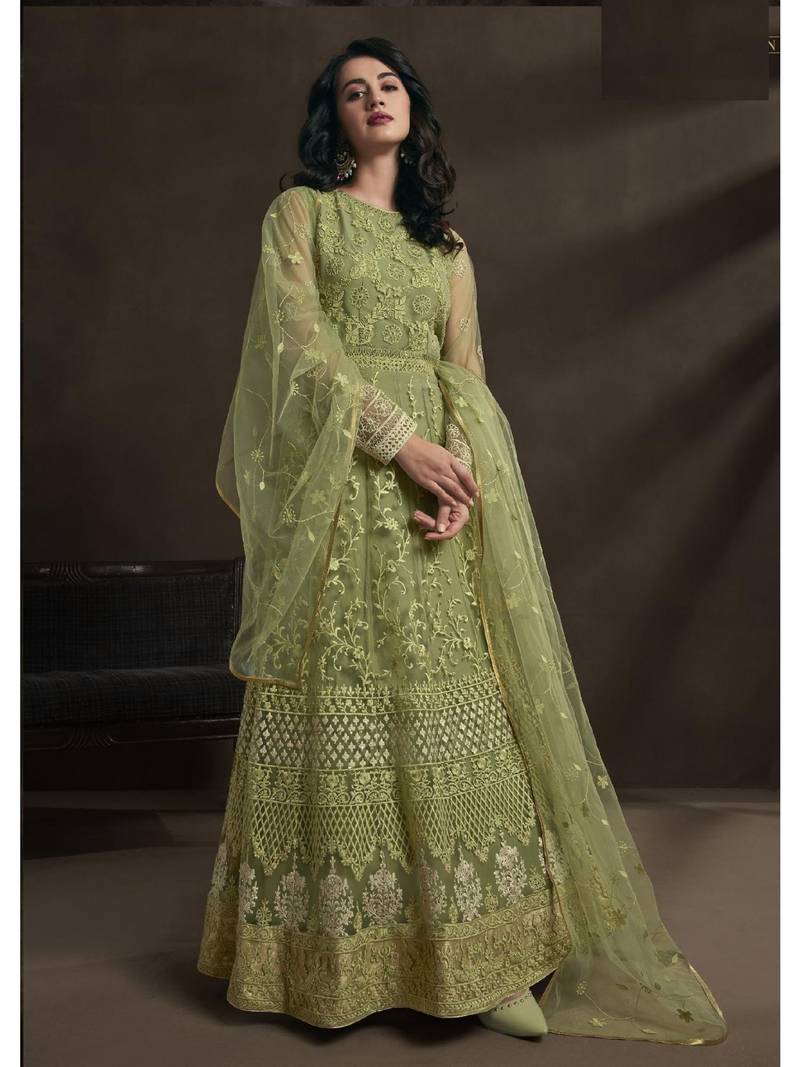 Green Embroidered Net Salwar