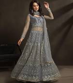 Grey Embroidered Net Salwar