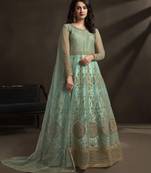 Sky Blue Embroidered Net Salwar