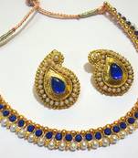 Dark Blue Mango Pearl Polki Necklace Set