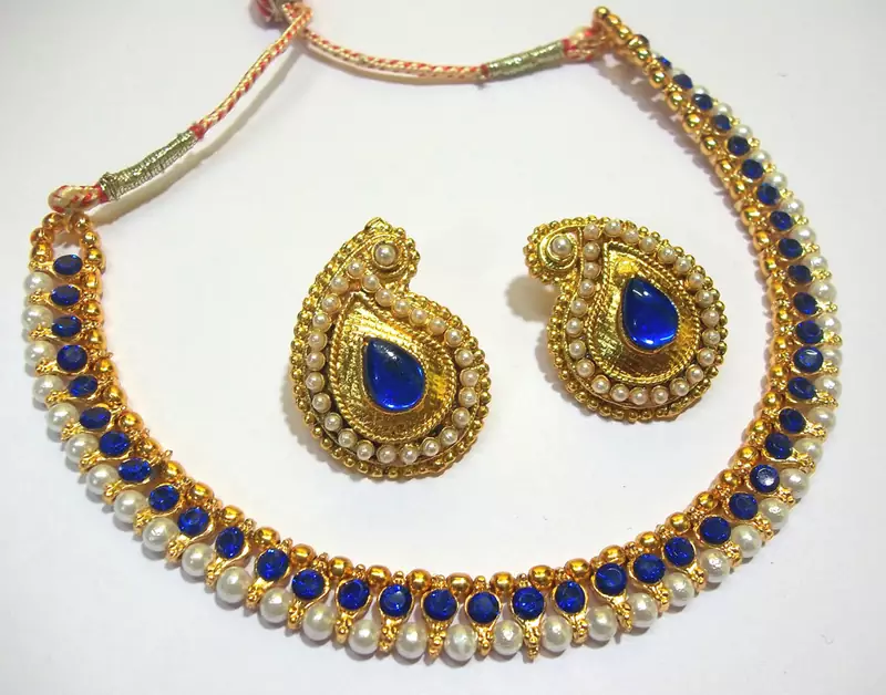Dark Blue Mango Pearl Polki Necklace Set