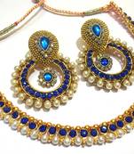 Dark Blue Pearl Polki Necklace Set