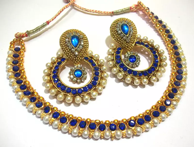 Dark Blue Pearl Polki Necklace Set