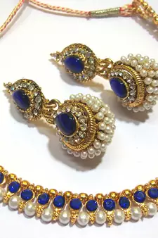 Dark Blue Big Gota Pearl Polki Necklace Set