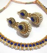 Dark Blue Big Gota Pearl Polki Necklace Set