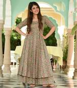 Partywear Designer Light Sea Green Pure Maslin Plazzo Suit