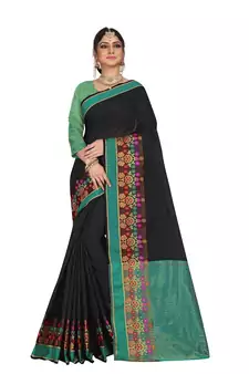 Black plain cotton saree with blouse