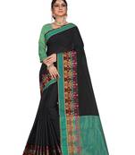 Black plain cotton saree with blouse