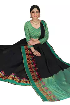 Black plain cotton saree with blouse