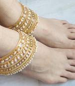 Gold Plated Broad Polki Pearl Anklets Payal
