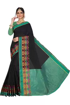 Black plain cotton saree with blouse