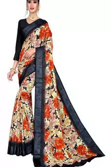 Grey printed silk blend saree with blouse