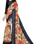 Grey printed silk blend saree with blouse