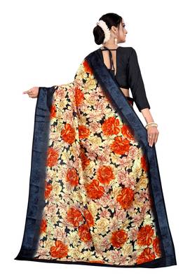 Grey printed silk blend saree with blouse 2