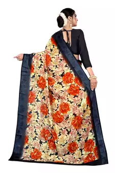 Grey printed silk blend saree with blouse