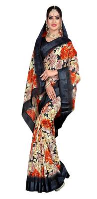 Grey printed silk blend saree with blouse 4