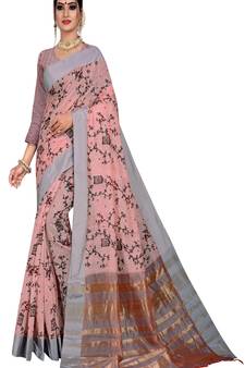 Light Pink Woven Linen Saree With Blouse