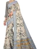Off white woven linen saree with blouse