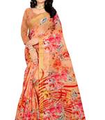 Orange printed cotton saree with blouse