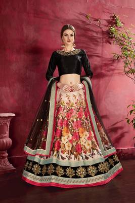 Black embroidered silk semi stitched lehenga 1