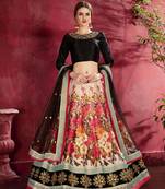 Black embroidered silk semi stitched lehenga