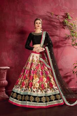 Black embroidered silk semi stitched lehenga 2