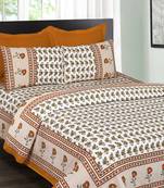 White and Orange Jaipuri Cotton Double Bedsheet