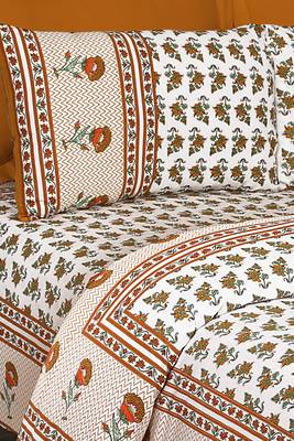 White and Orange Jaipuri Cotton Double Bedsheet 2