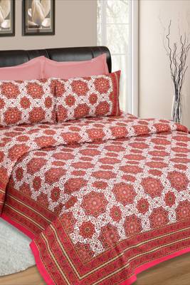 White and Red Jaipuri Cotton Double Bedsheet 1