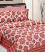 White and Red Jaipuri Cotton Double Bedsheet