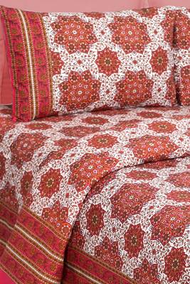 White and Red Jaipuri Cotton Double Bedsheet 2
