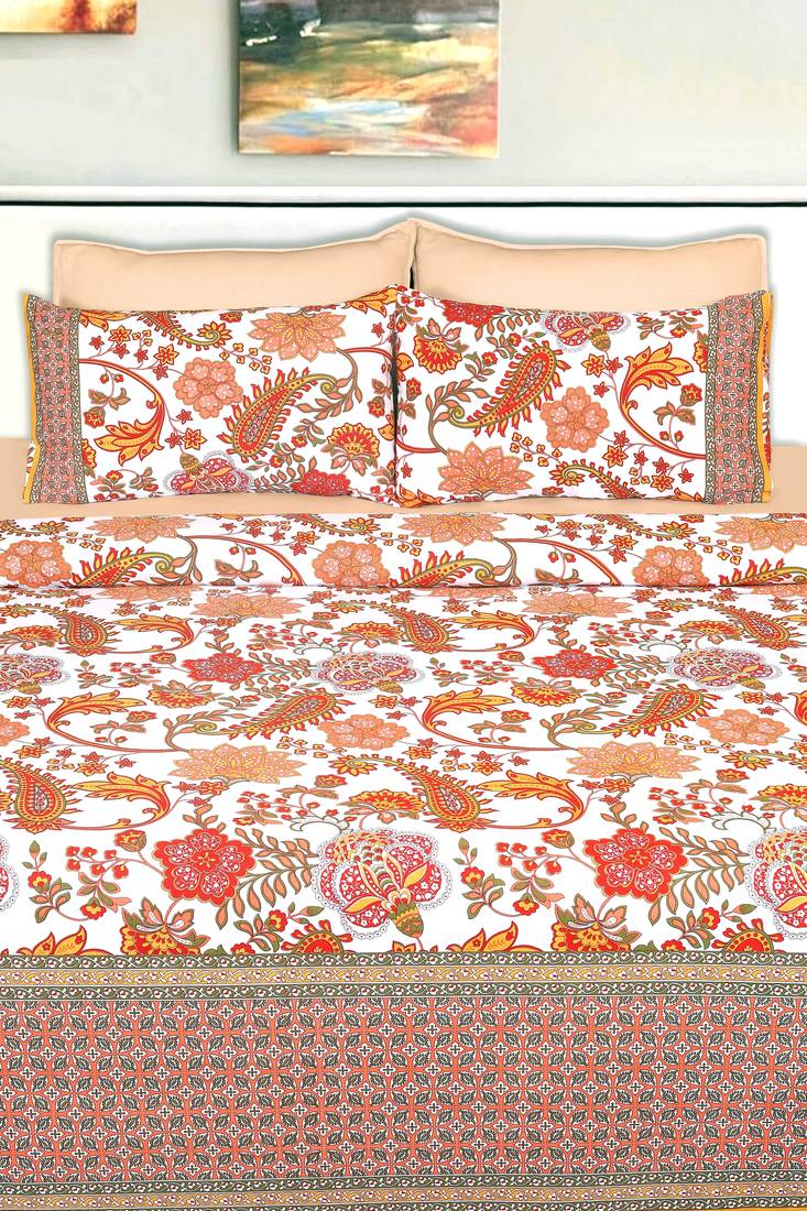 Red Jaipuri King Size Cotton Bedsheet HOME AFFAIRS 3268704