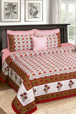 Red and White Jaipuri King Size Cotton Bedsheet 1