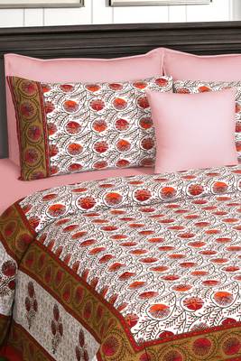 Red and White Jaipuri King Size Cotton Bedsheet 2