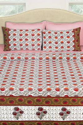 Red and White Jaipuri King Size Cotton Bedsheet 3