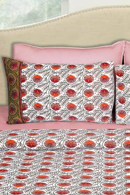 Red and White Jaipuri King Size Cotton Bedsheet 4