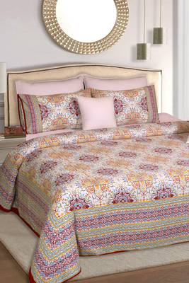 Multicolor Jaipuri King Size Cotton Bedsheet 1
