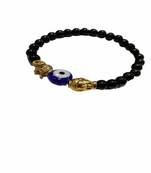 Black Tourmaline Charm Bracelet with Evil Eye Stone & Buddha Head for Men & Women