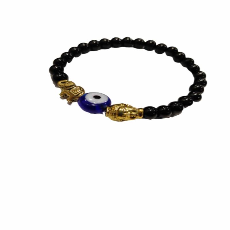 Black Tourmaline Charm Bracelet with Evil Eye Stone & Buddha Head for Men & Women