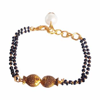 Attractive Gold Tone Black Beads & American Diamond Gold Plated Classic Hand Mangalsutra Bracelet Women and Girls 1