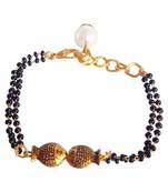Attractive Gold Tone Black Beads & American Diamond Gold Plated Classic Hand Mangalsutra Bracelet Women and Girls