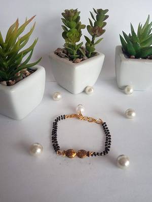 Attractive Gold Tone Black Beads & American Diamond Gold Plated Classic Hand Mangalsutra Bracelet Women and Girls 3