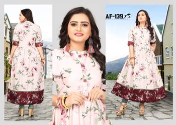 Cream printed satin long kurti 3