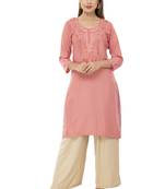 Peach hand woven cotton ethnic-kurtis
