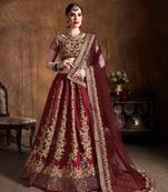 Maroon embroidered art silk semi stitched lehenga