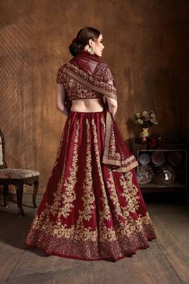 Maroon embroidered art silk semi stitched lehenga 2