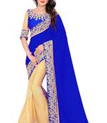 Royal Blue Desingner embroderied Georgette Saree With Blouse Piece